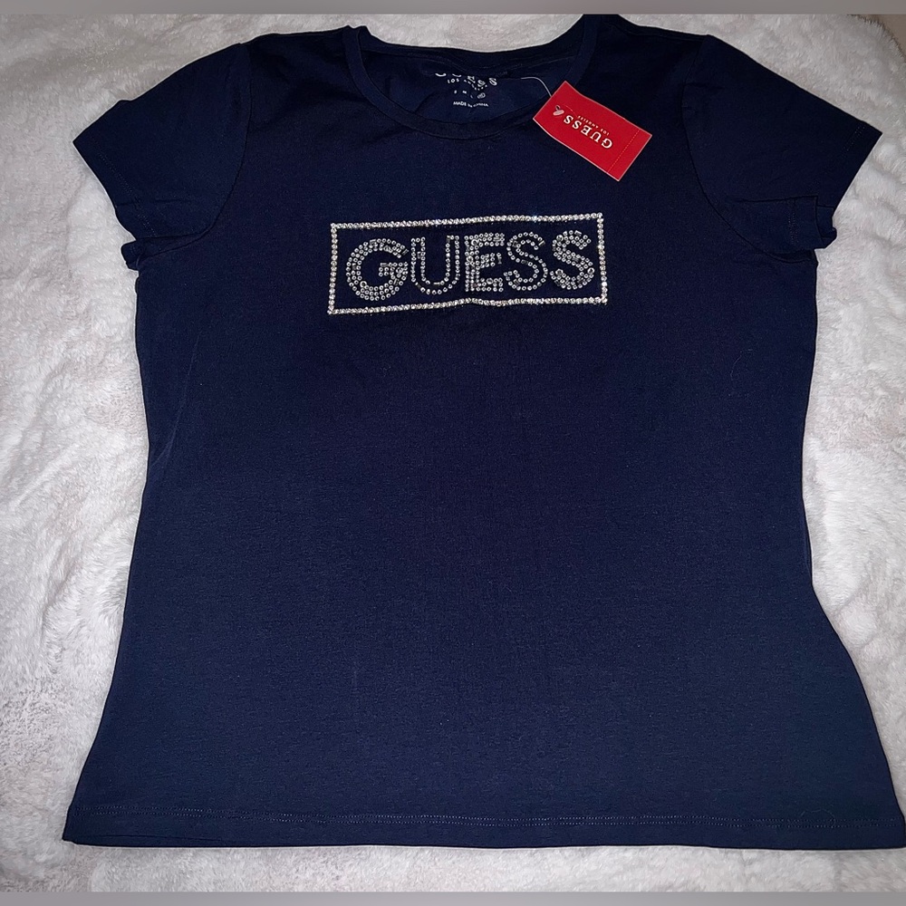 Guess Dark Blue Tee with Rhinestone Logo - Picture 4 of 6